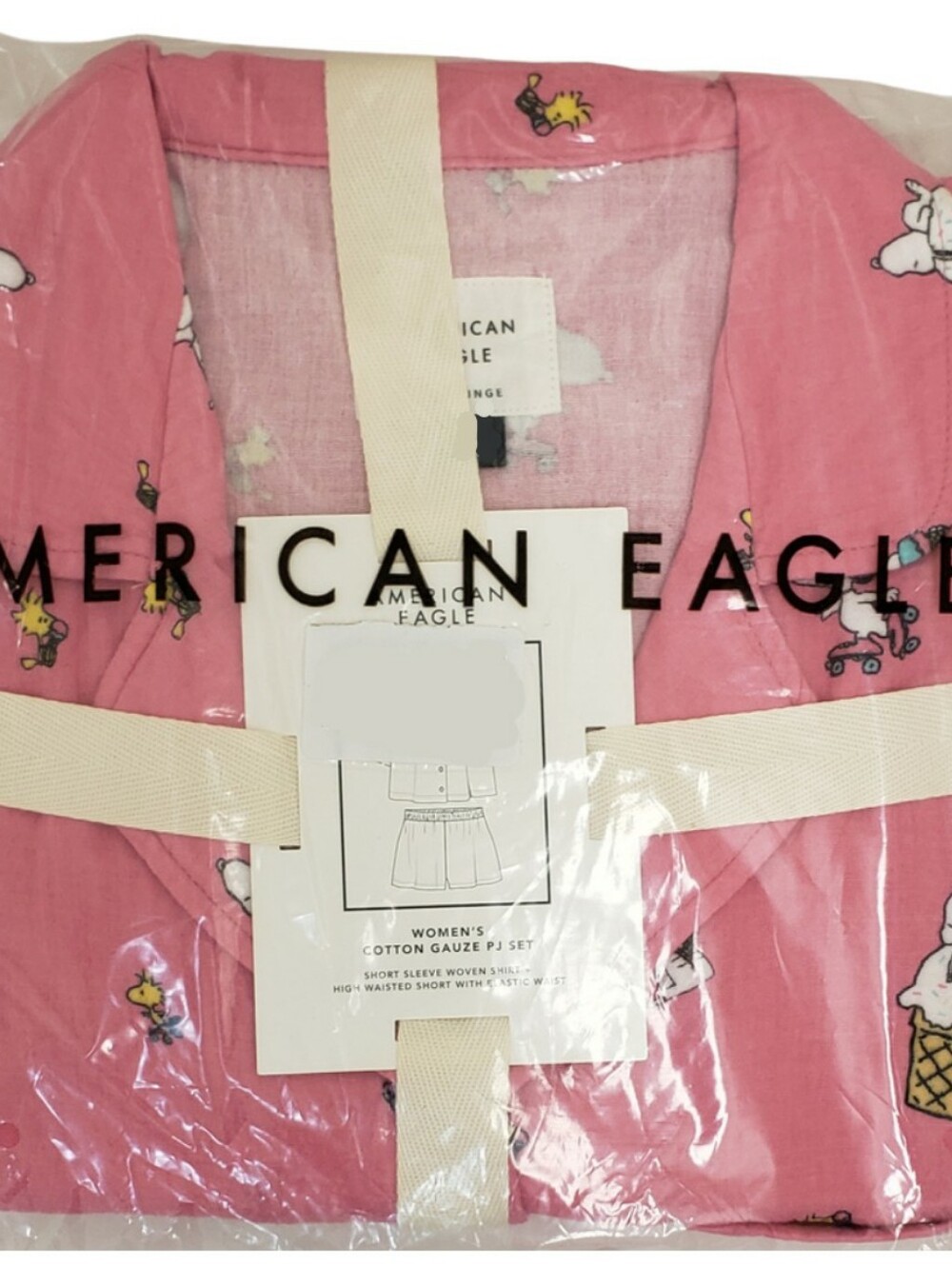 AMERICAN EAGLE Pajama Set Snoopy Peanuts Cotton Gauze Short Sleeve Top & Shorts
